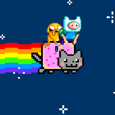 Pistachio Market Maker pixel-art nyan cat animation with a rainbow trail